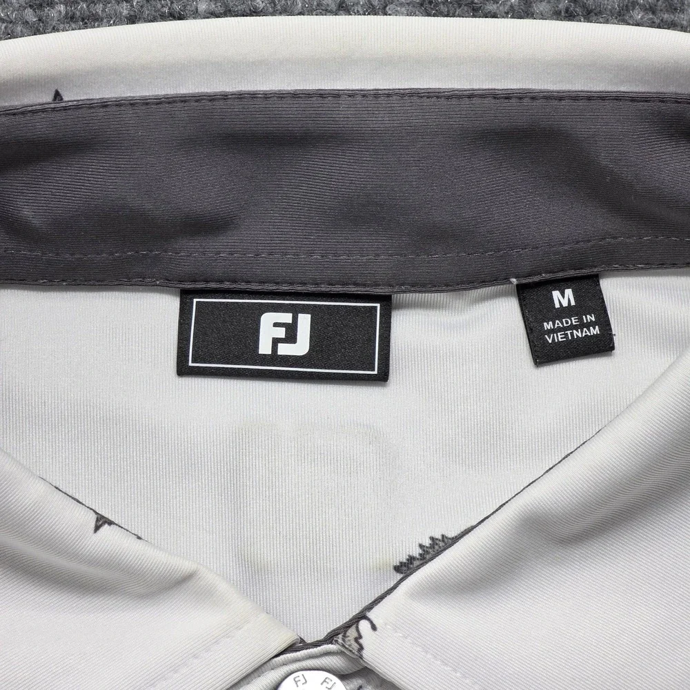FootJoy Men's Medium ProDry Thistle‎ Print Golf White Polo Shirt Short Sleeve